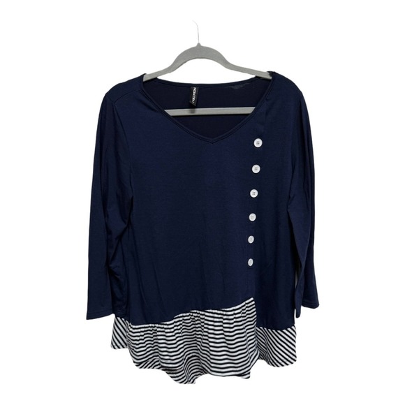 Navy Nautical Boat Yacht Button Striped Long Sleeve Size Small Preppy Womens - Picture 1 of 5